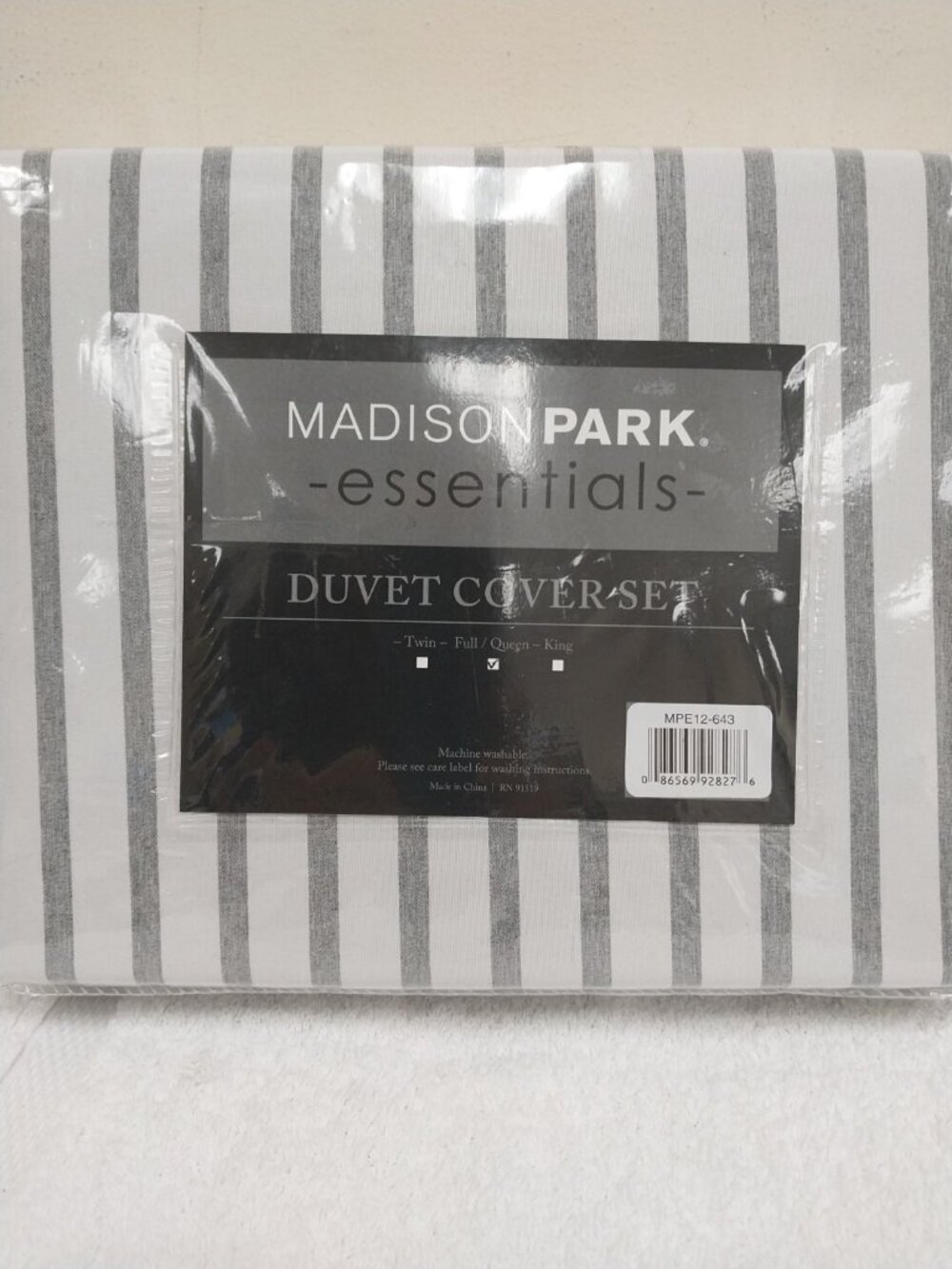 Madison Park Essentials Duvet Cover Set Full/Queen Gray Stripes
